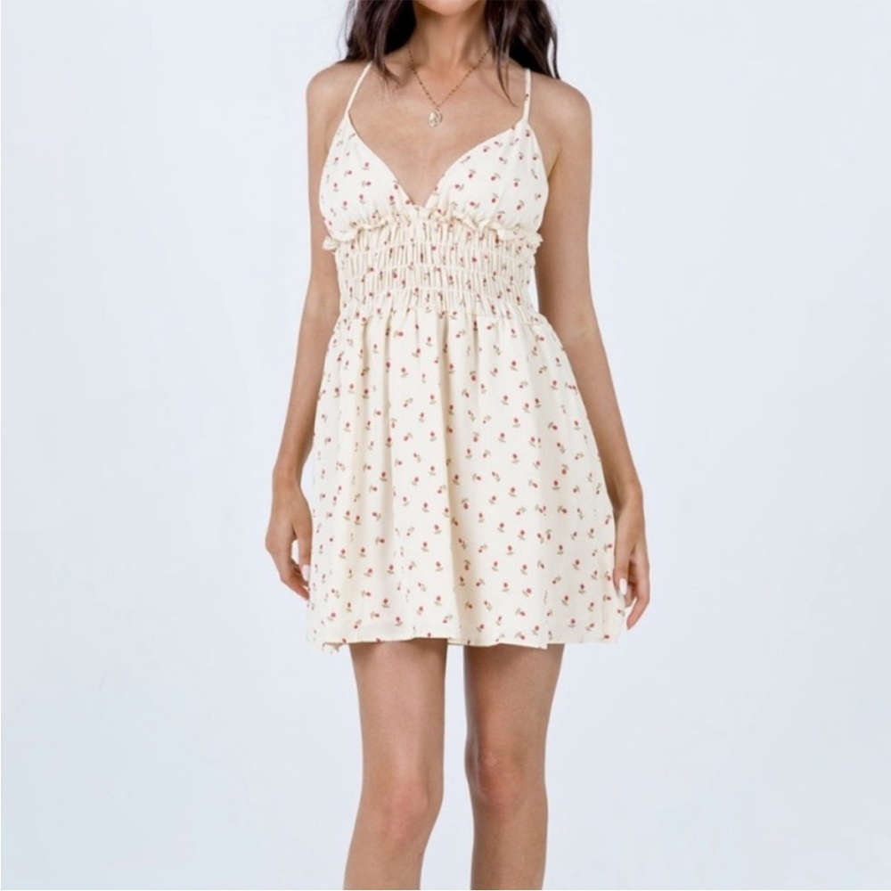 Princess Polly Roza Minidress Beige w Red Flowers Size 4
